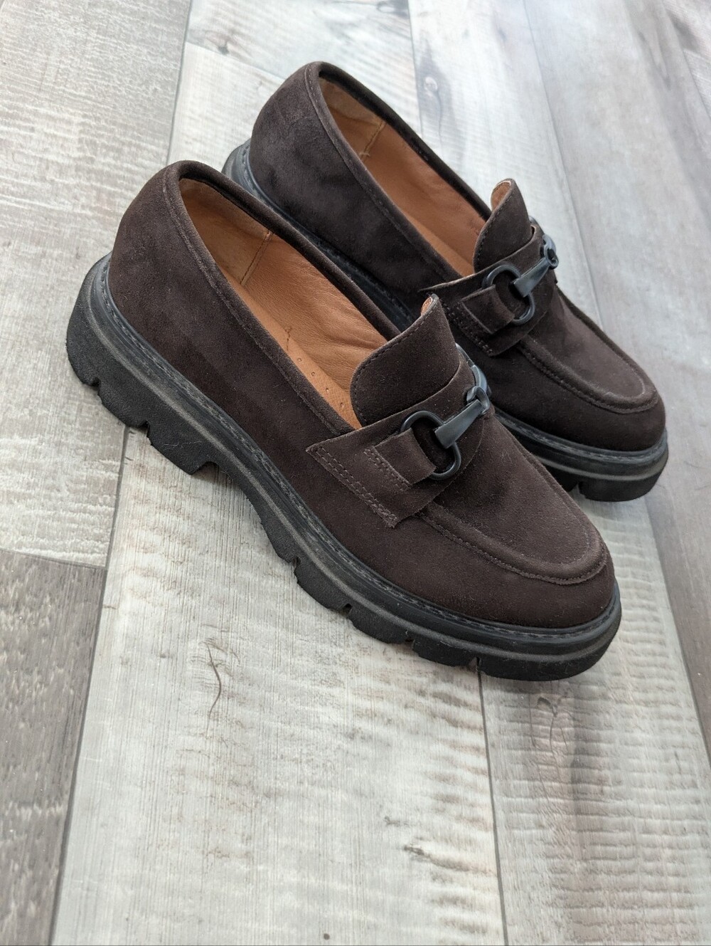Sofft Satara Chunky Brown Suede Loafers Size 7
